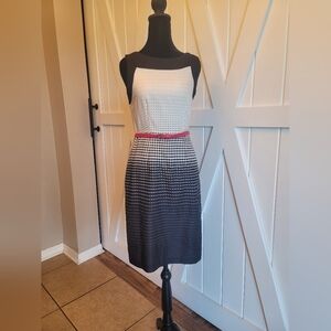 Limited Black White Polka Dot Sheath Dress Belted Sleeve